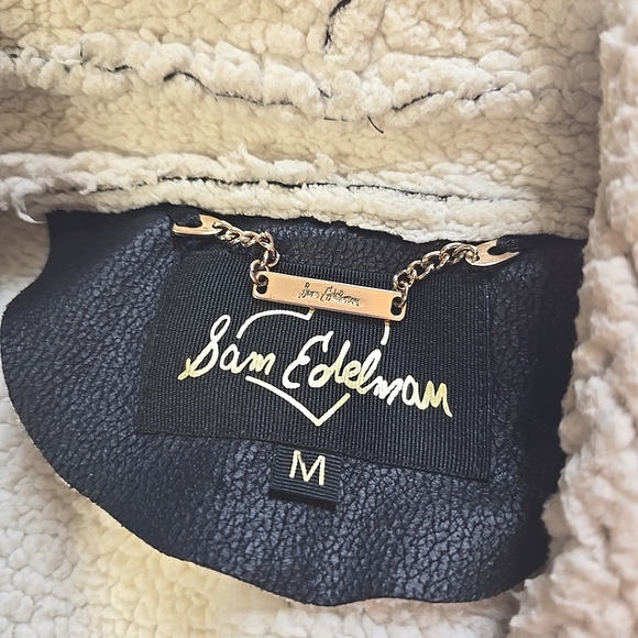 Sam Edelman Black Joya Faux Leather Sherpa Lined Toggle Open Jacket Size M - Picture 8 of 10